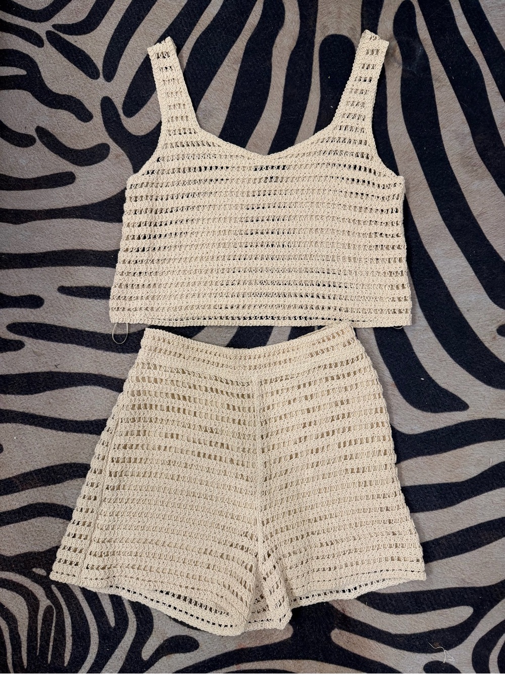 Skies Are Blue Cream Crochet Swim Coverup Tank & Shorts Set
